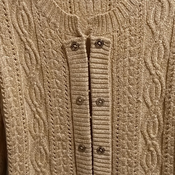 FINAL PRICE WHITE HOUSE BLACK MARKET tan/taupe braided sweater w shimmers Lrg - Picture 12 of 13